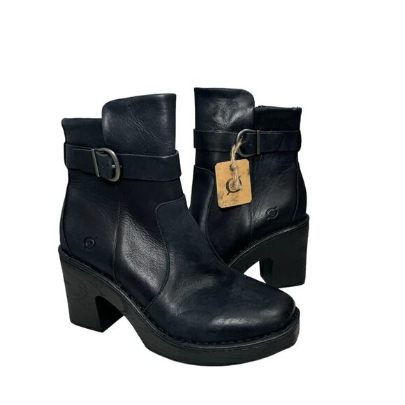 BORN Hailey Platform Ankle Boots Black Leather size 9.5 M NEW - Picture 3 of 7